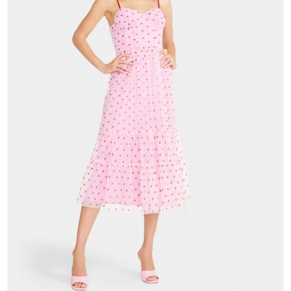 Valentine’s Day Dress - NYT - BETSEY JOHNSON Tiered Sweetheart Dress Pink & Red - Picture 1 of 10